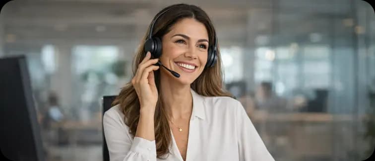 Support specialist with headset at a computer